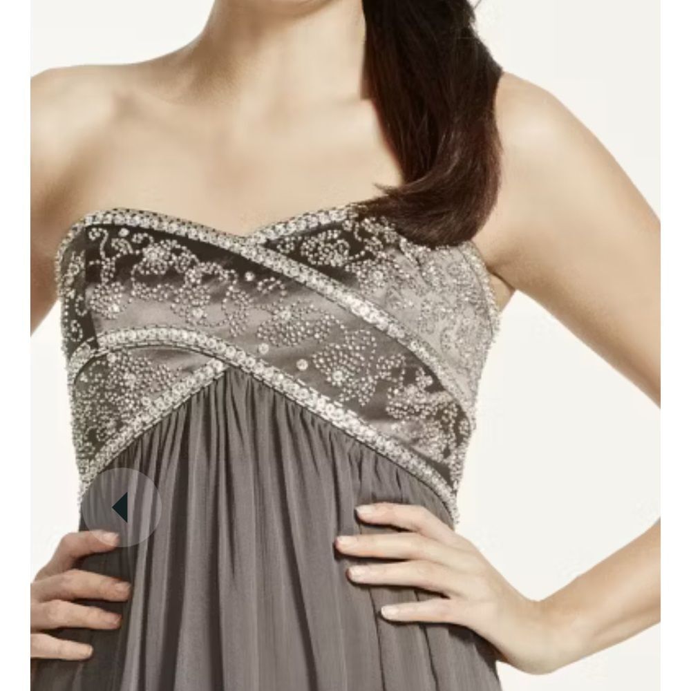 David’s Bridal Studio Gray Strapless Embellished Midi Dress Size 12